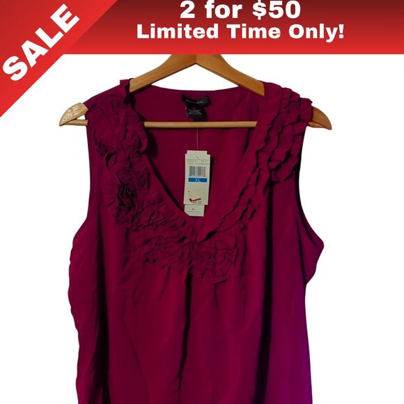 [Sale: 2 for $50!] New Spense Maroon V-Neck Ruffle Blouse – NWT, Size XL! 0042 - Picture 1 of 9